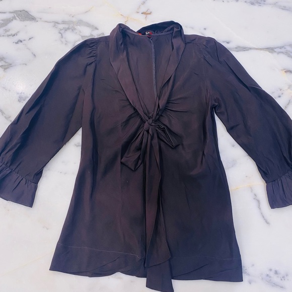Common Thread Women’s brown silk blend blouse with tie - Picture 3 of 7